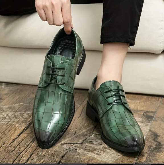 NEW MEN GREEN ALMOND TOE DERBY TIE UP SHOES SIZES 10 & 11 - Picture 2 of 4